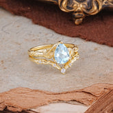 3 Prong Delicate Twisted Vine Wrapped Prong Pear Cut Aquamarine Stackable Rings